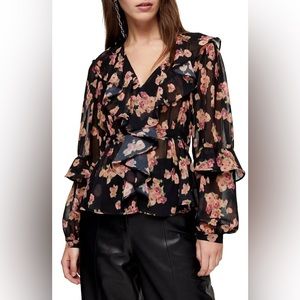 Topshop NWT Floral Ruffle Trim Blouse